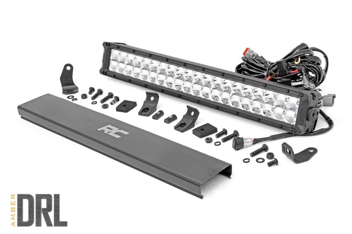 LED Light Bar - Rough Country - Dual Row, Amber DRL, 20 Inch - Chrome